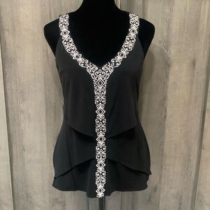 White House Black Market Embroidered Neckline Ruffled Tank Top Women's Size XXS